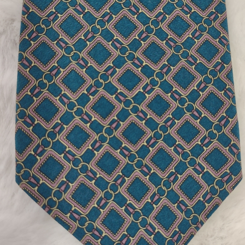 Vintage Christian Dior Monsieur Men's Blue Pattern Silk Tie - Picture 2 of 7